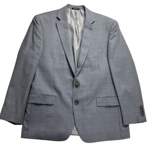 Ralph Lauren Mens 44R Silk Wool Blazer Blue White Houndstooth Sport Coat